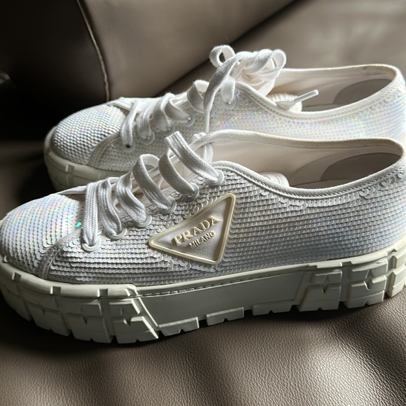 Prada white sequins double wheel platform - Picture 5 of 8